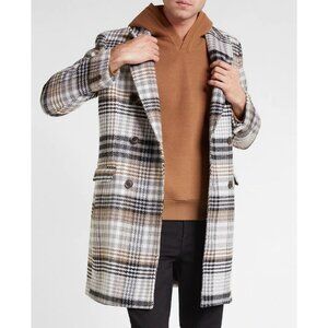 Express Plaid Double Breasted Wool Blend Overcoat XS